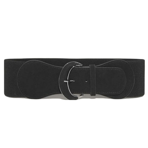Accessories - Black Faux Suede Wide Width Adjustable Belt